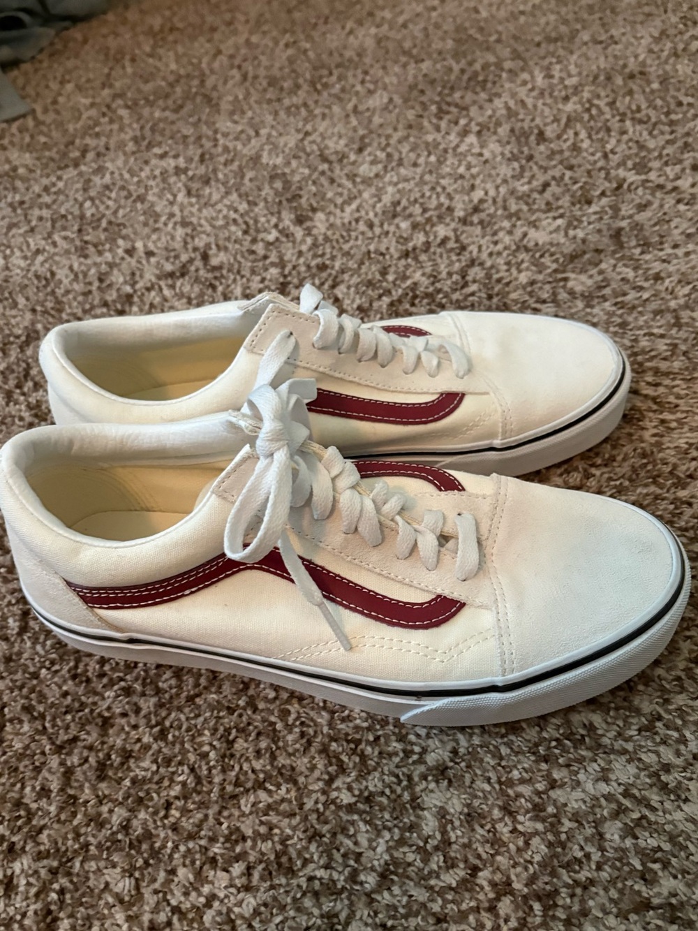 Classic Vans White Canvas Sneakers with Red Side Stripe Women’s 9.5